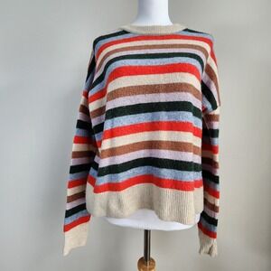 MADEWELL Rainbow Stripe Knit Sweater Women XS Oversize Merino Wool Alpaca Iconic
